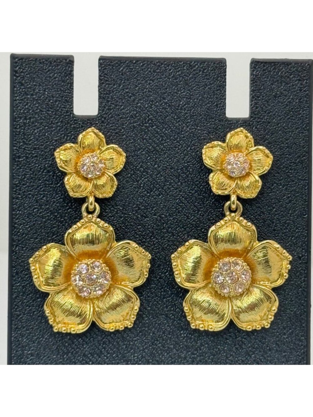 Kate Spade Flower Rhinestone Gold-Tone Crystal Drop Earrings Pierced Post Signed